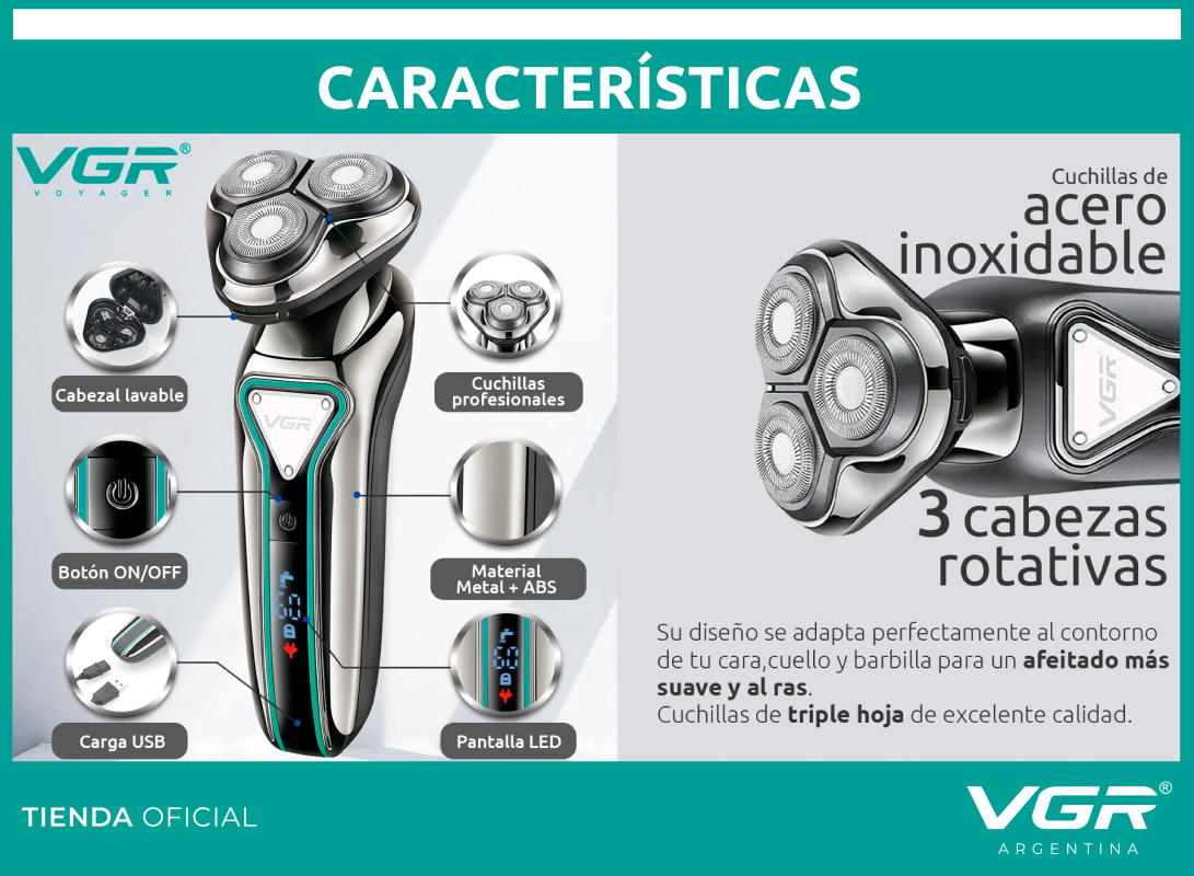 Afeitadora El Ctrica Hombre Shaver Vgr V Usb Ideal Viaje Negro