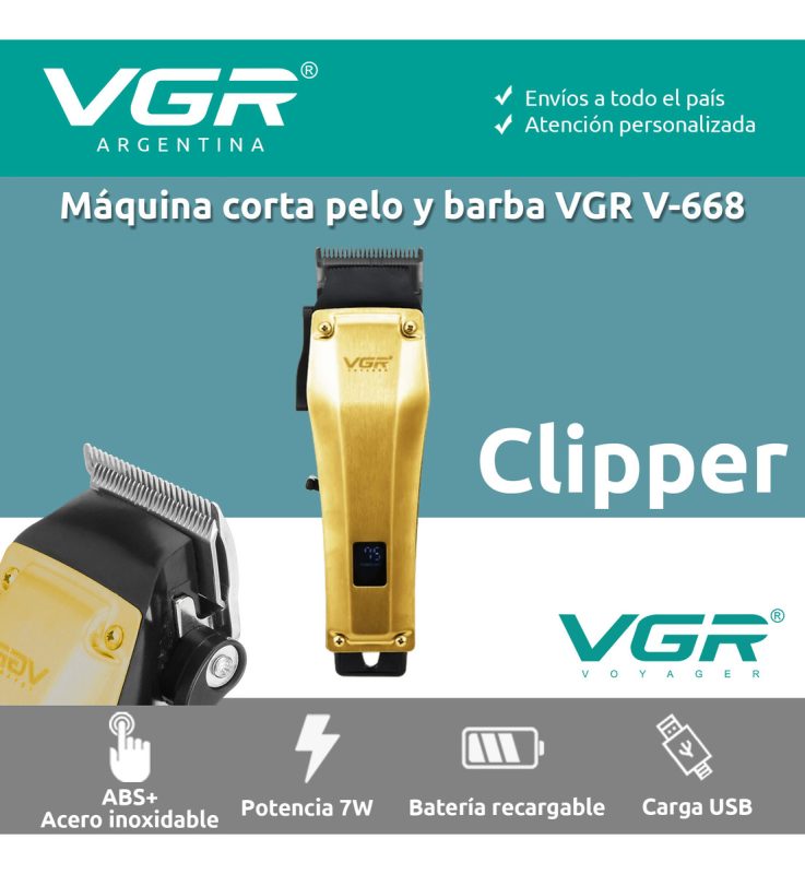 Máquina de Cortar Pelo VGR V 668 Metal Profesional Usb Dorado VGR