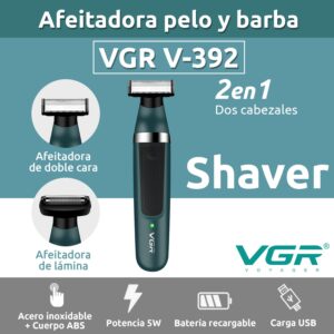 Afeitadora Eléctrica Hombre Depiladora Cuerpo Vgr V-393 Usb