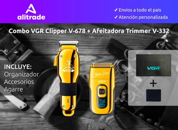 Combo Barbero Vgr Clipper V-678 + Shaver V-332 + Mat + Grips VGR - Image 2