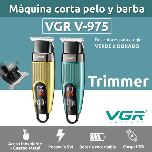 Máquina Trimmer Profesional Recargable Vgr V-975 Usb Led Dorado - Image 6