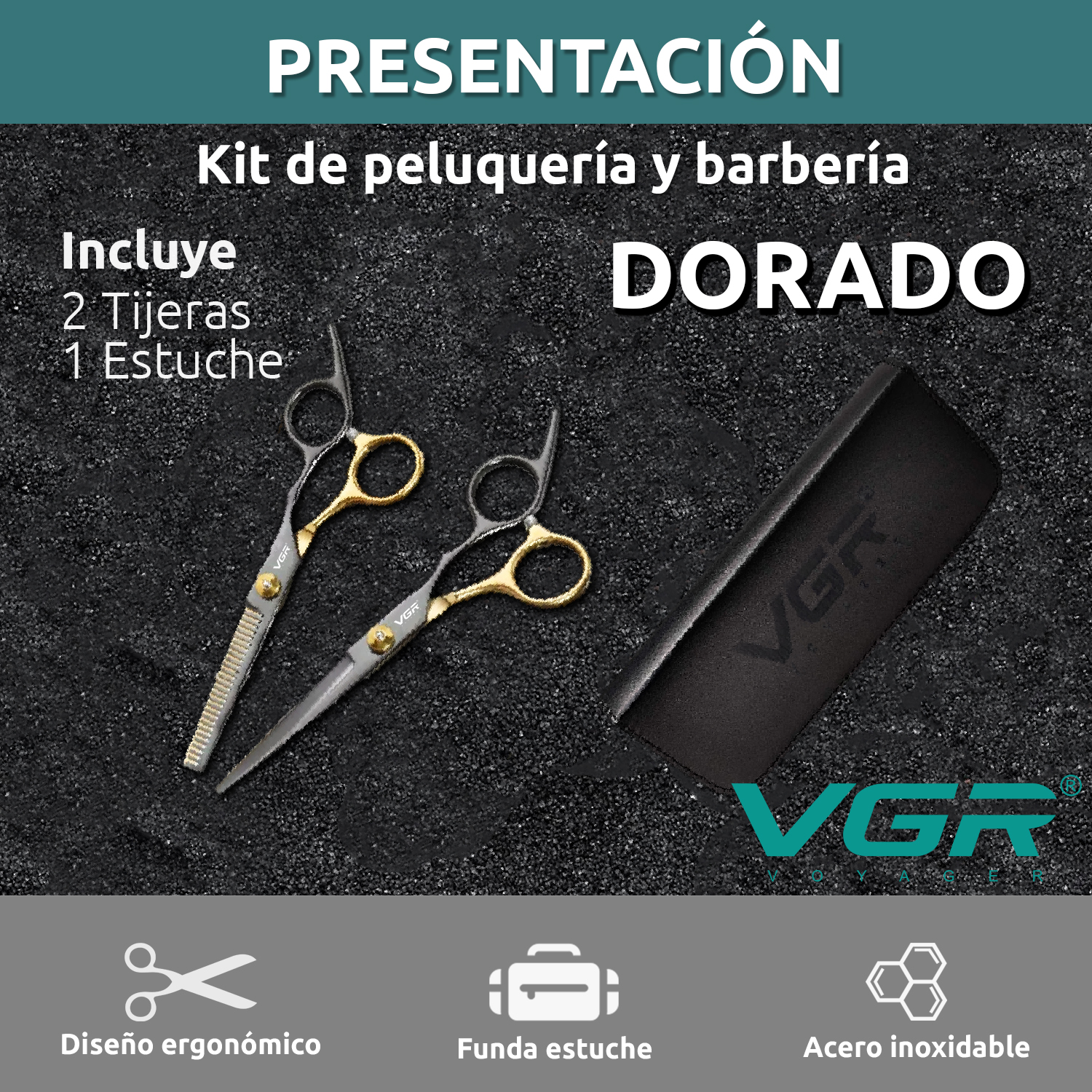 Tijeras Peluqueria Kit Vgr De Corte Entresacado Y De Pulir Dorado - Image 2