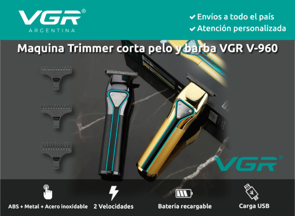 Máquina Trimmer Vgr V-960 Patillera Recargable 2 Velocidades Dorado - Image 2