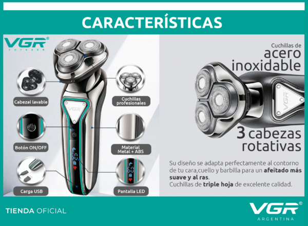 Afeitadora Eléctrica Hombre Shaver Vgr V-323 Usb Ideal Viaje Negro - Image 4