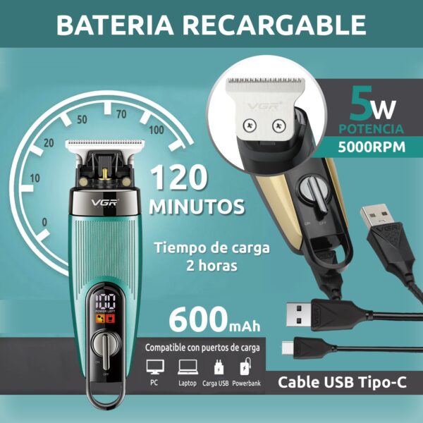 Máquina Trimmer Profesional Recargable Vgr V-975 Usb Led Dorado - Image 7