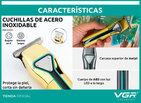 Máquina Trimmer Vgr V-960 Patillera Recargable 2 Velocidades Dorado - Image 3