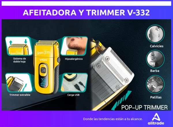 Combo Barbero Vgr Clipper V-678 + Shaver V-332 + Mat + Grips VGR - Image 5