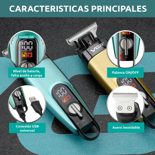 Máquina Trimmer Profesional Recargable Vgr V-975 Usb Led Dorado - Image 8