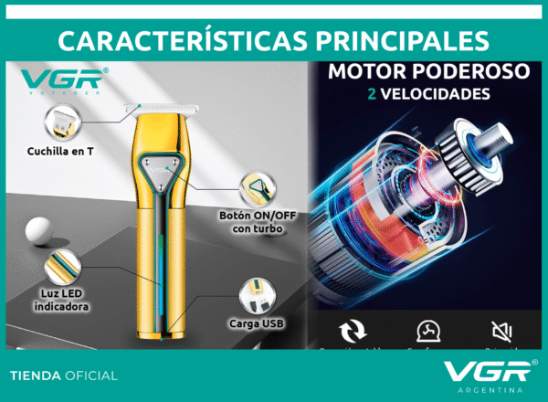 Máquina Trimmer Vgr V-960 Patillera Recargable 2 Velocidades Dorado - Image 4