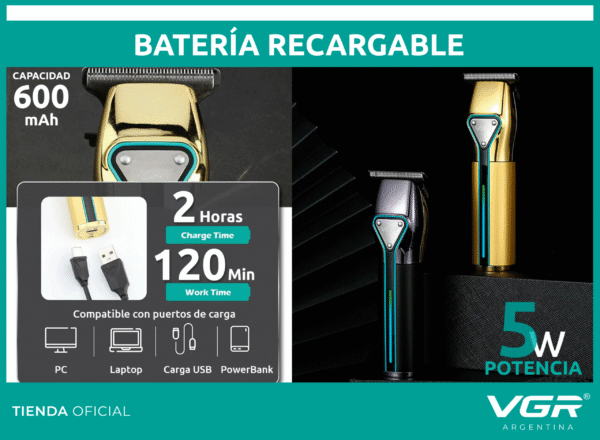 Máquina Trimmer Vgr V-960 Patillera Recargable 2 Velocidades Dorado - Image 5
