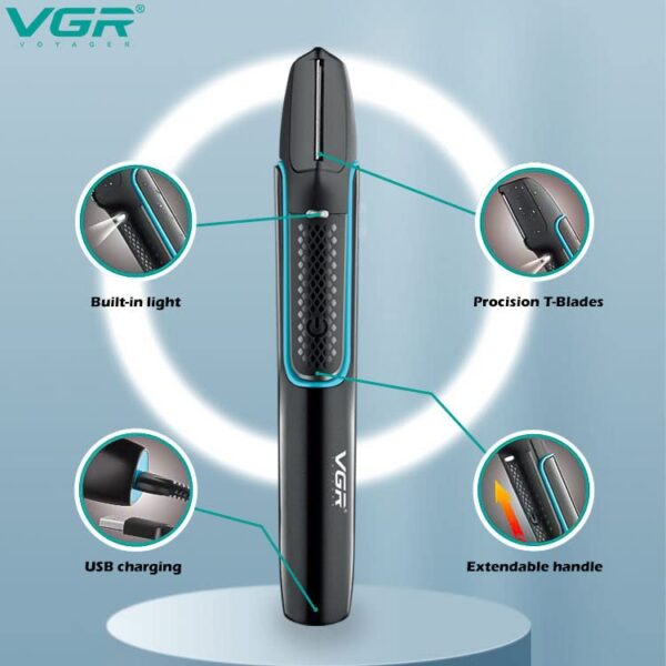 Cortadora Pelo Vgr V-602 Trimmer Extensible Corporal Luz Usb - Image 4
