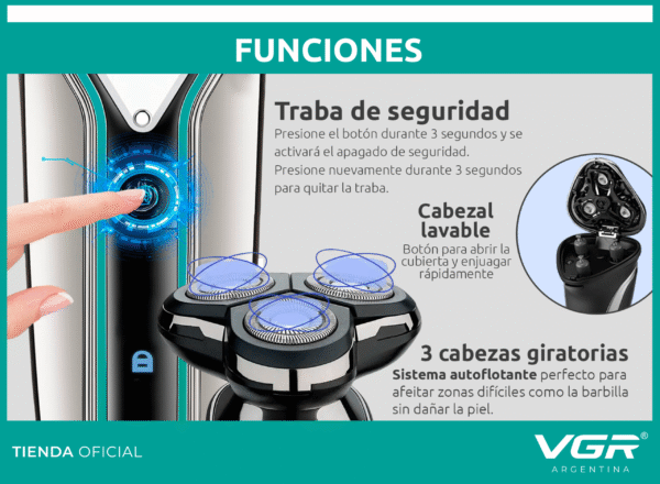 Afeitadora Eléctrica Hombre Shaver Vgr V-323 Usb Ideal Viaje Negro - Image 7