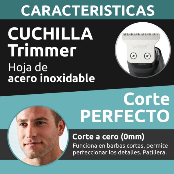 Máquina Trimmer Profesional Recargable Vgr V-975 Usb Led Dorado - Image 3