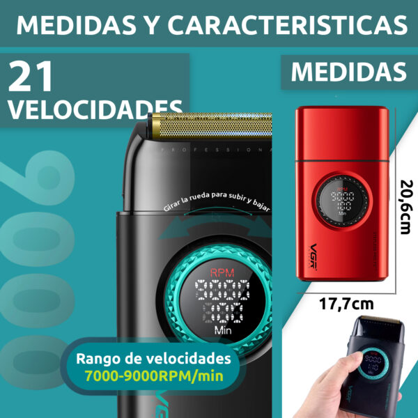 Afeitadora Eléctrica shaver vgr v-377 titanio 9000 rpm usb - Image 7