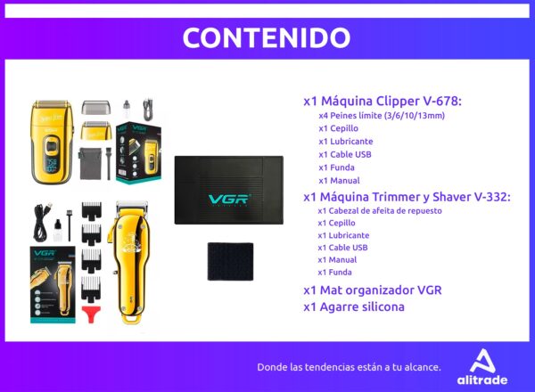 Combo Barbero Vgr Clipper V-678 + Shaver V-332 + Mat + Grips VGR - Image 8