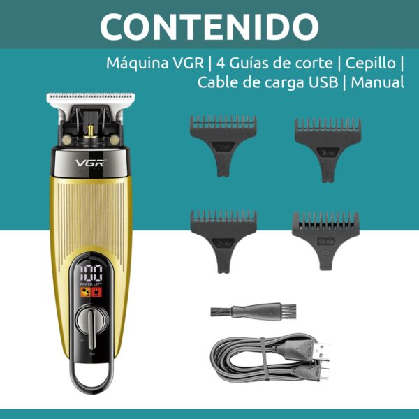 Máquina Trimmer Profesional Recargable Vgr V-975 Usb Led Dorado - Image 5