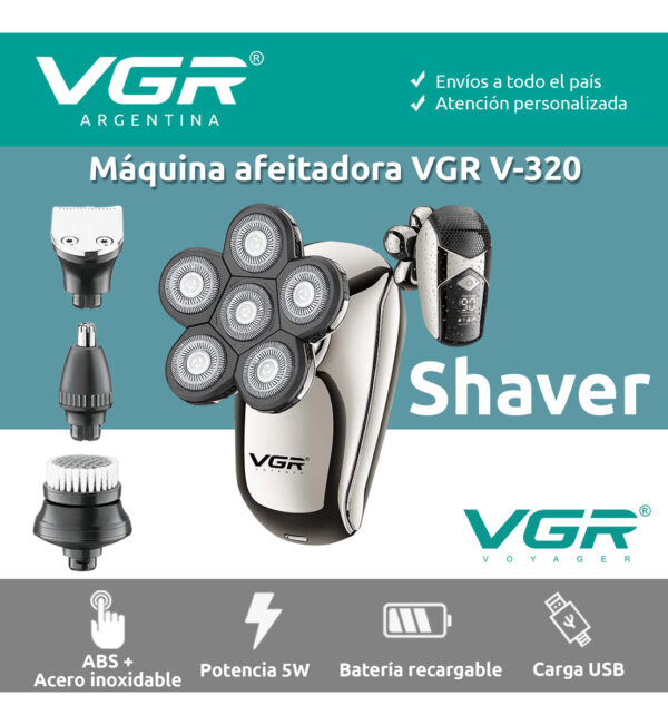 Afeitadora Eléctrica VGR V-320 Barba Pelo Nariz 5en1 Usb Plateado - Image 2