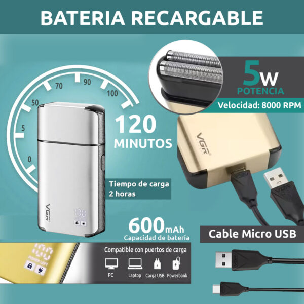 Rasuradora Eléctrica VGR V-359 titanio 8000rpm Ideal Viaje - Image 3