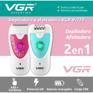 Depiladora Eléctrica Mujer VGR V-722 Cara Cuerpo Cejas 2en1 Verde