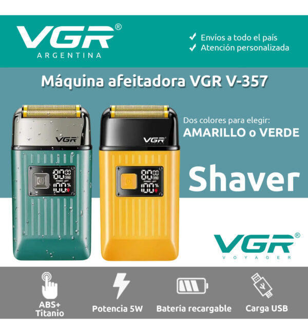 Afeitadora Eléctrica VGR V-357 Patillera 2en1 Impermeable Verde - Image 2
