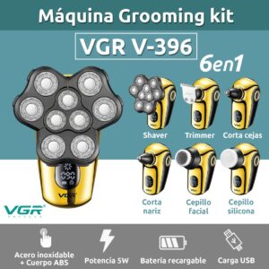 Afeitadora Eléctrica Grooming Kit 6en1 VGR V-396 Calva IPX7