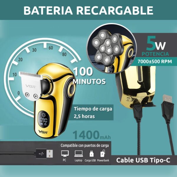 Afeitadora Eléctrica Grooming Kit 6en1 VGR V-396 Calva IPX7 - Image 3