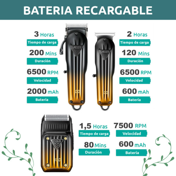 Kit Cortadora Pelo Trimmer Shaver Set x3 Profesional VGR V-644 - Image 3