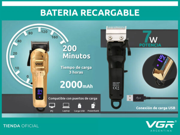 Máquina de Cortar Pelo VGR V-268 Recargable Inalámbrica Usb Dorado - Image 3