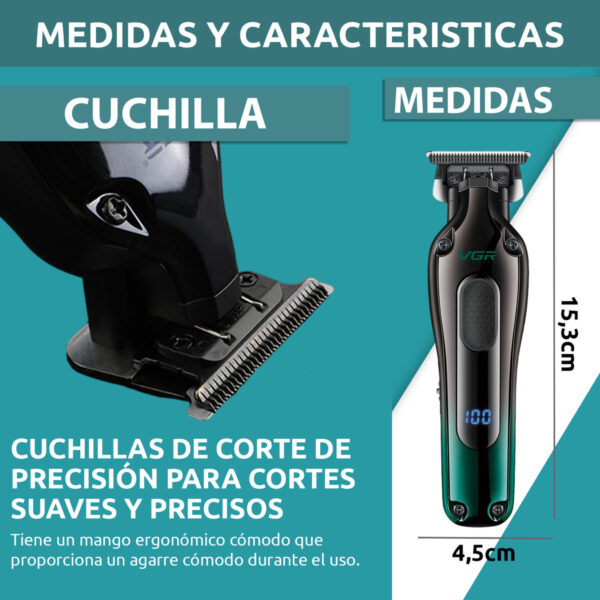Máquina Corta Pelo Trimmer acero titanio VGR V-998 Usb AFA - Image 7