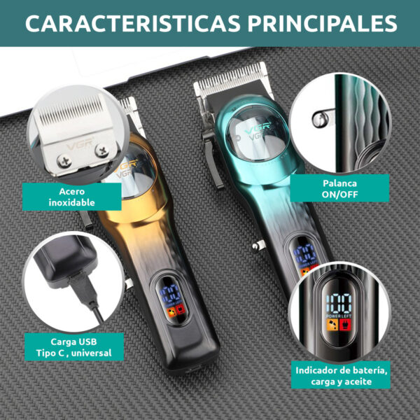 Cortadora de Pelo Profesional Inalambrica VGR V-166 Usb AFA - Image 4