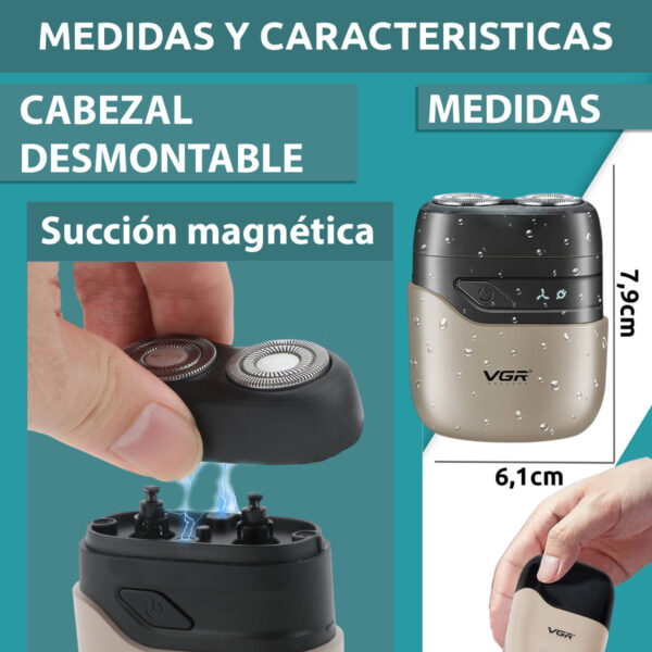Afeitadora Eléctrica Portatil Vgr V-345 Usb Ipx7 Waterproof - Image 7