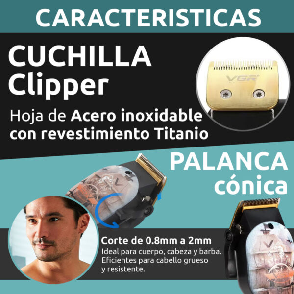 Máquina Cortar Pelo Vgr V-689 Usb Recargable 6000rpm Titanio - Image 6