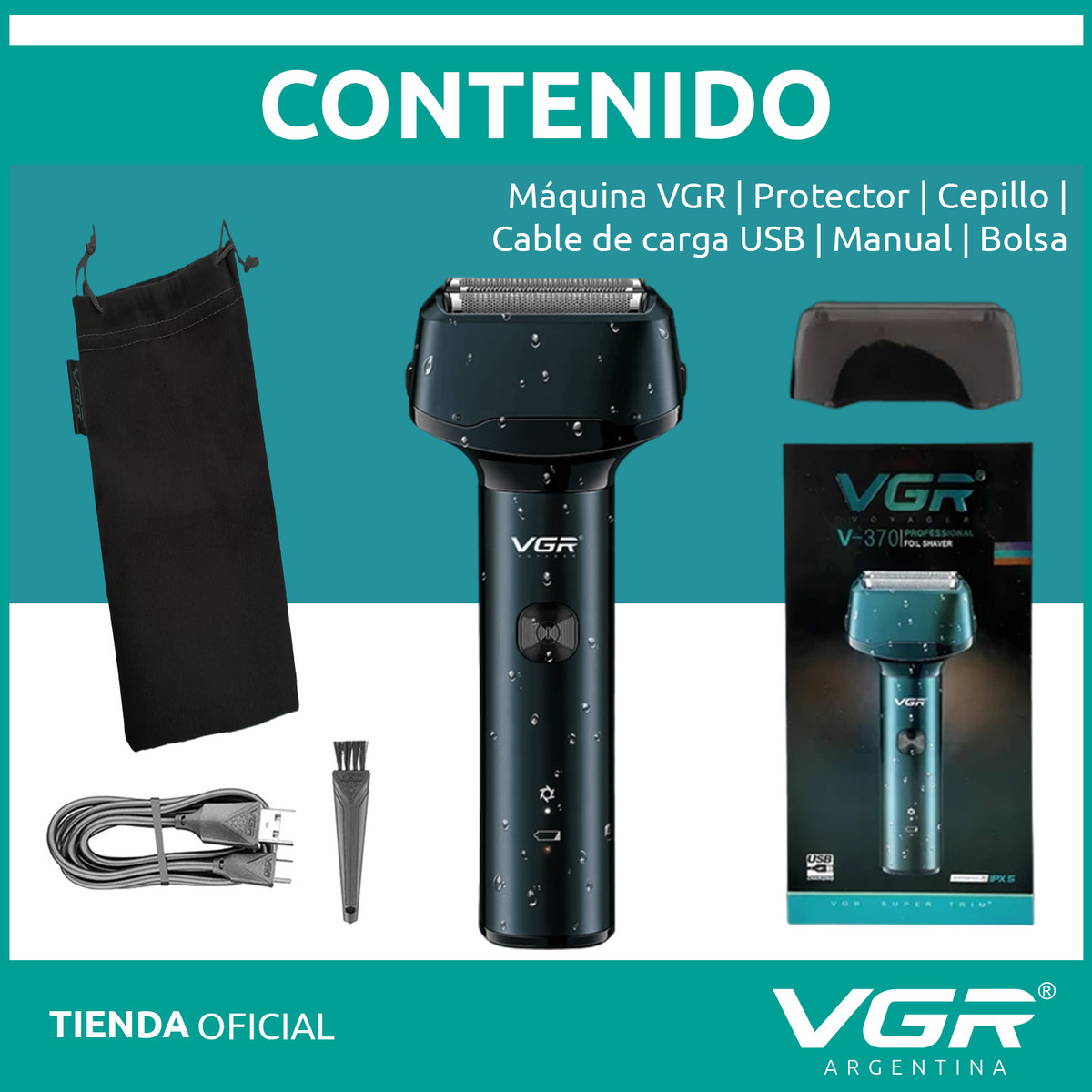 Afeitadora Eléctrica VGR V-370 Patillera 2en1 Impermeable Azul - Image 8