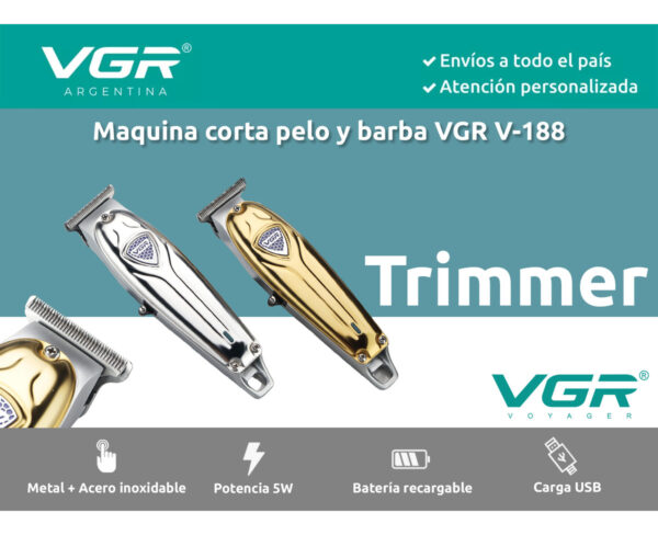 Máquina Cortar Pelo Patillera  VGR V-188 Metal Principiante Plateado - Image 2