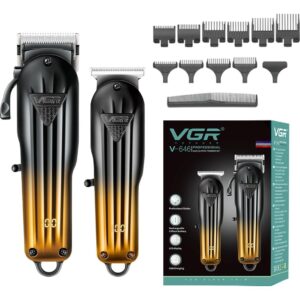 Kit Máquina Barbería Clipper Trimmer VGR V-646 Usb 10 Guías