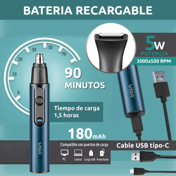 Máquina Trimmer Nariz Oído Patillera 2 En 1 Vgr V-626 Usb - Image 3