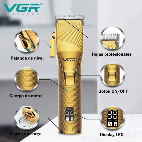 Cortadora De Pelo Barba Clipper VGR V-280 Display Led Usb Recargable - Negro - Image 5