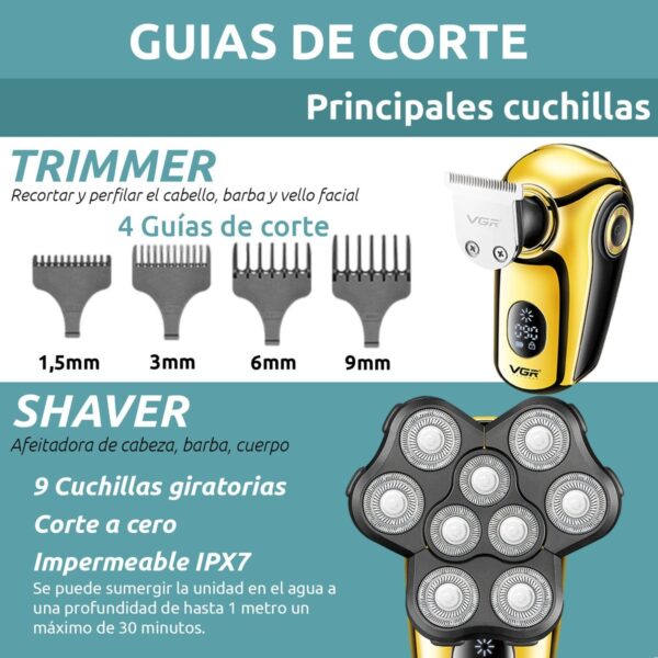 Afeitadora Eléctrica Grooming Kit 6en1 VGR V-396 Calva IPX7 - Image 5