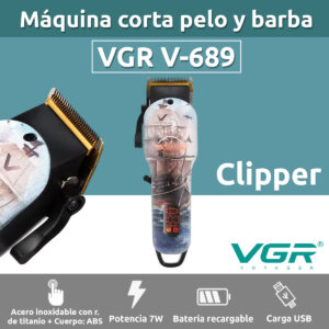 Máquina Cortar Pelo Vgr V-689 Usb Recargable 6000rpm Titanio