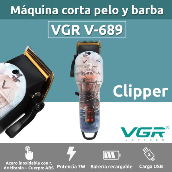 Máquina Cortar Pelo Vgr V-689 Usb Recargable 6000rpm Titanio - Image 2