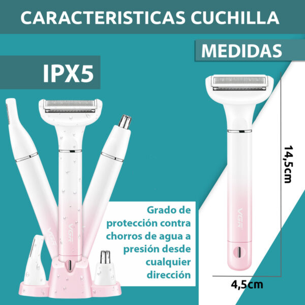 Set Mujer 3en1 Afeitadora Corporal Nariz Ceja Vgr V-611 Ipx5 - Image 7