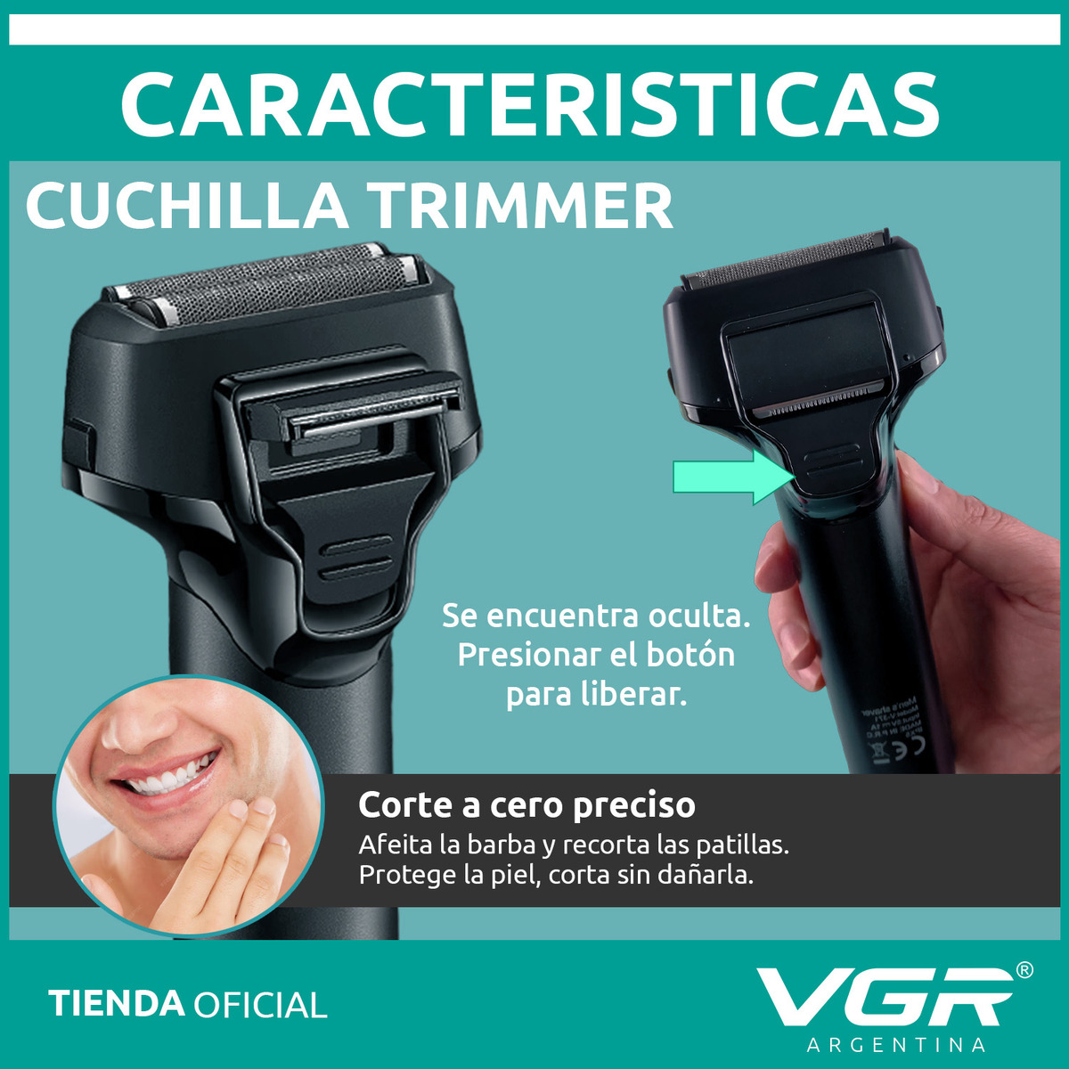 Afeitadora Eléctrica VGR V-370 Patillera 2en1 Impermeable Azul - Image 6