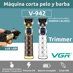 Cortadora Pelo Trimmer Profesional VGR V-942 Metal Turbo Luz
