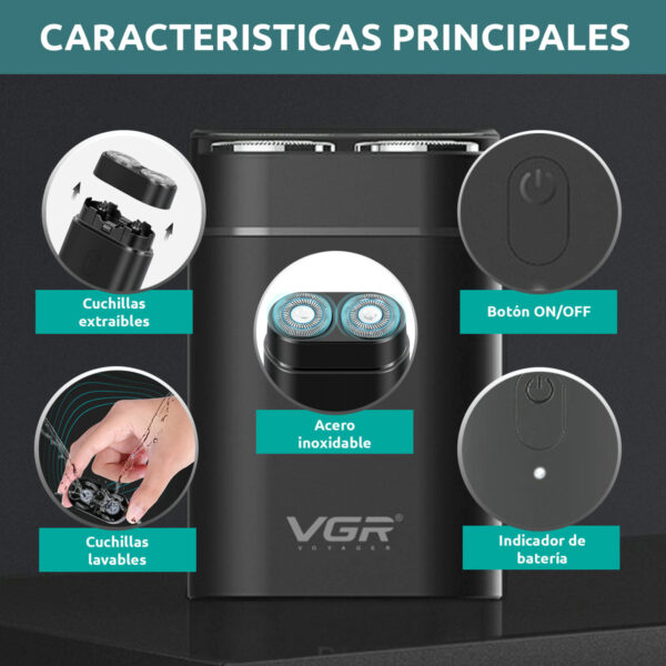 Afeitadora Eléctrica Portatil VGR V-341 Usb Tipo C Viajera - Image 4