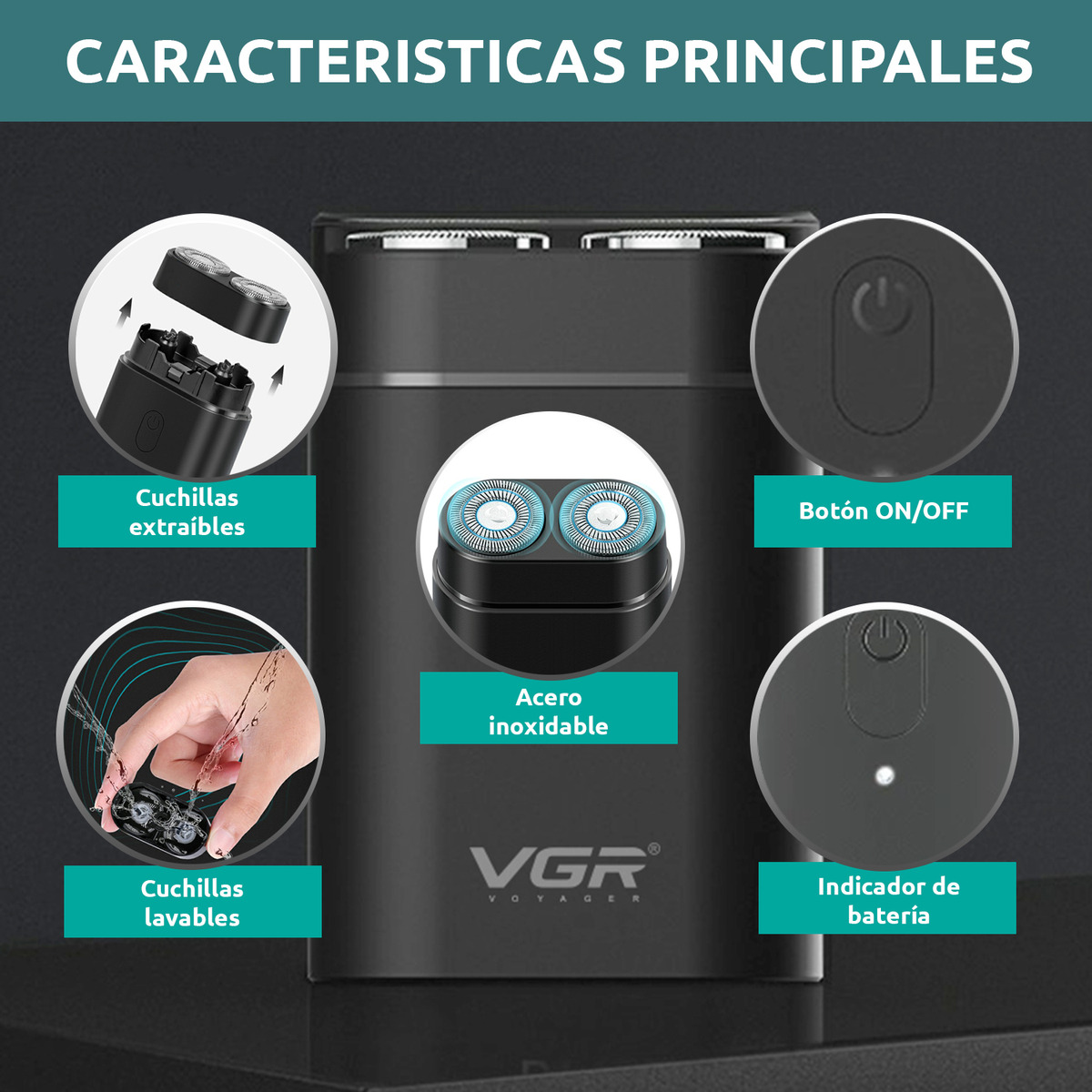Afeitadora Eléctrica Portatil VGR V-341 Usb Tipo C Viajera - Image 4