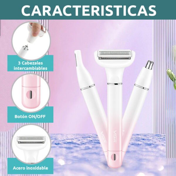 Set Mujer 3en1 Afeitadora Corporal Nariz Ceja Vgr V-611 Ipx5 - Image 6