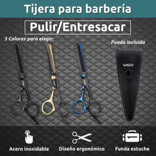 Tijera Barbería Para Pulir Entresacar Profesional Vgr Funda - Image 2