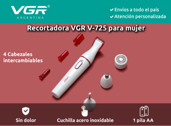 Afeitadora Vgr V-725 Mujer Cejas Cuerpo Nariz Sin Dolor Usb - Image 2
