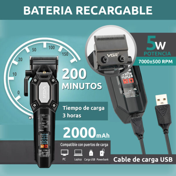 Combo Vgr Maquina Corte Pelo V-600 + Trimmer V-900 7000rpm - Image 3