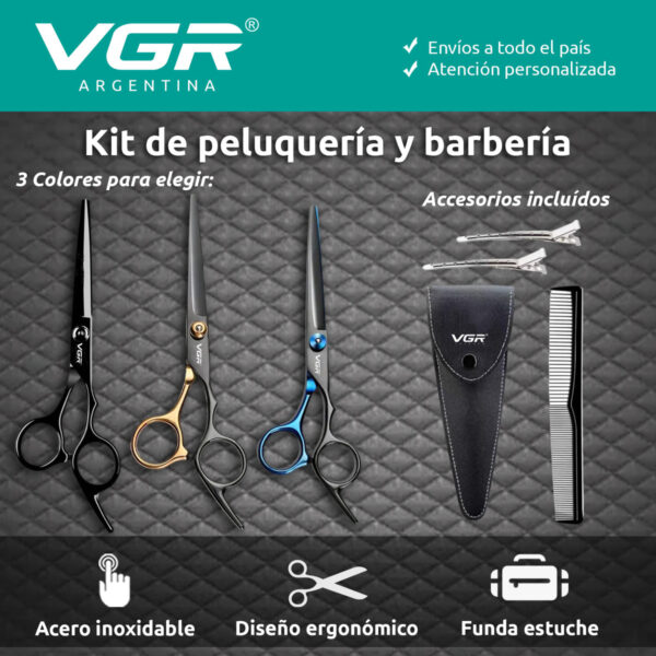 Set De Tijeras Peluquería Vgr 5pcs  Acero Inoxidable Estuche - Image 2